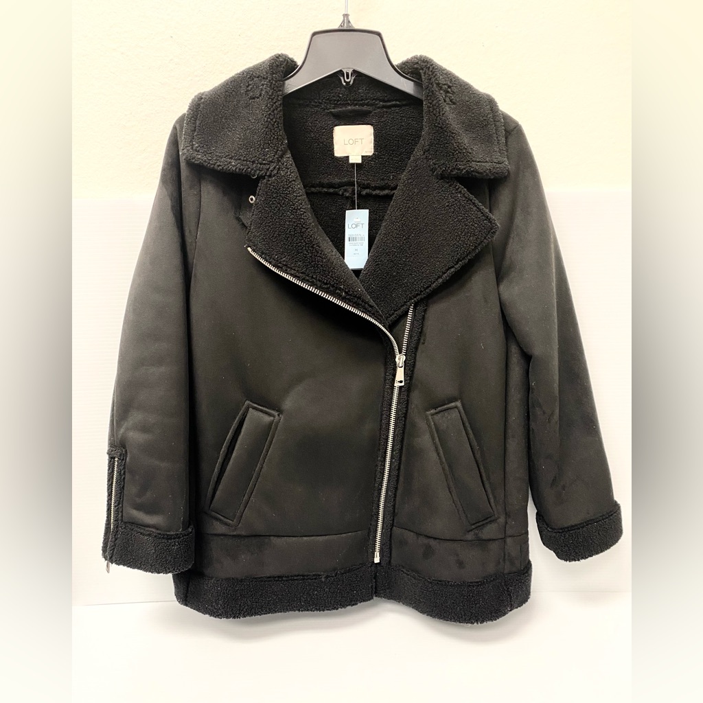 Faux Suede Sherpa Trim Aviator Jacket By Ann Taylor Loft